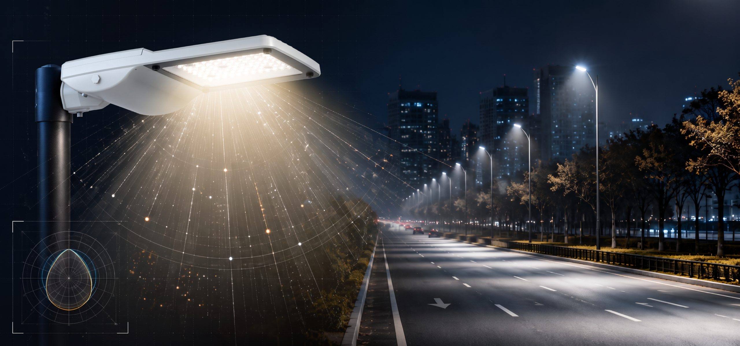 Fluxo luminoso em luminária LED para iluminação pública